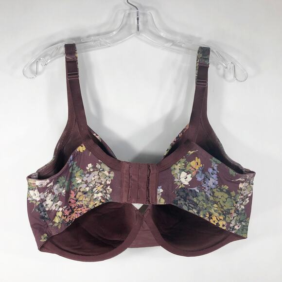 Cacique 40F Bra Full Coverage Maroon Floral Print Underwire Plus Size Stretch 70 - Picture 7 of 13